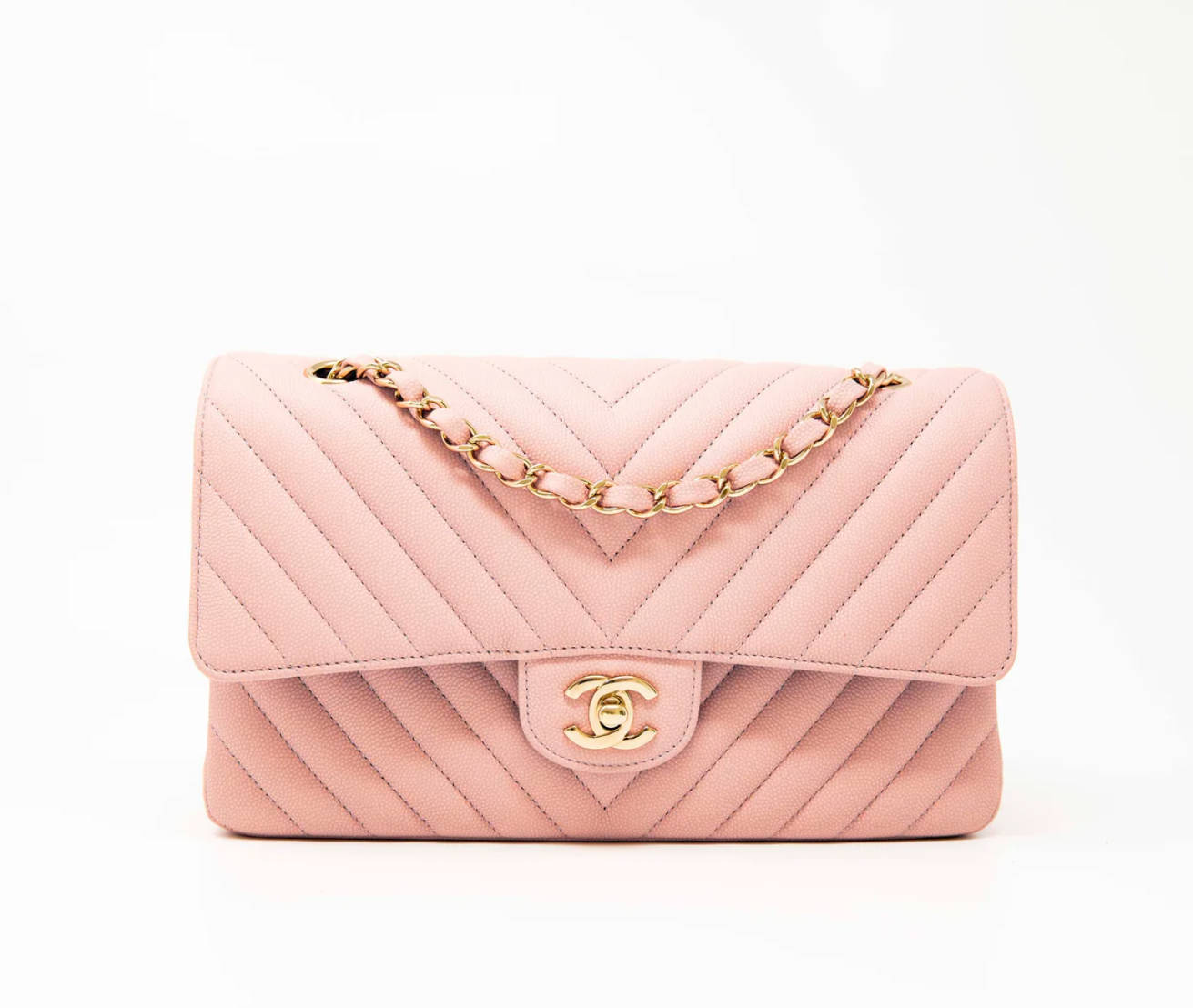 CHANEL PINK CHEVRON Classic Flap Handbag 