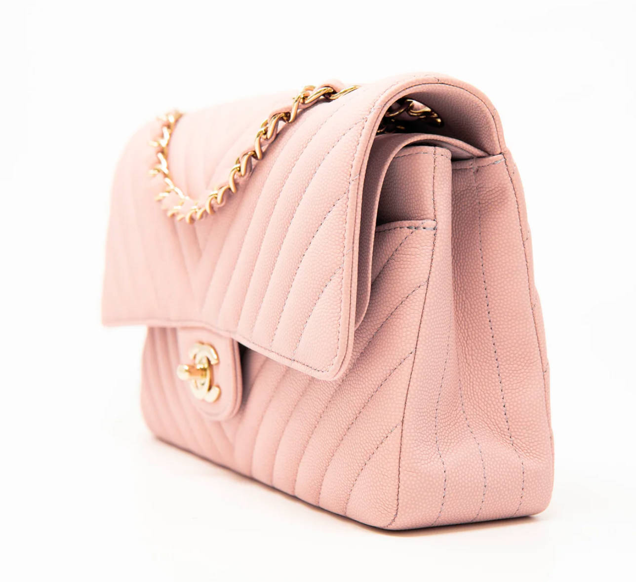 CHANEL PINK CHEVRON Classic Flap Handbag 