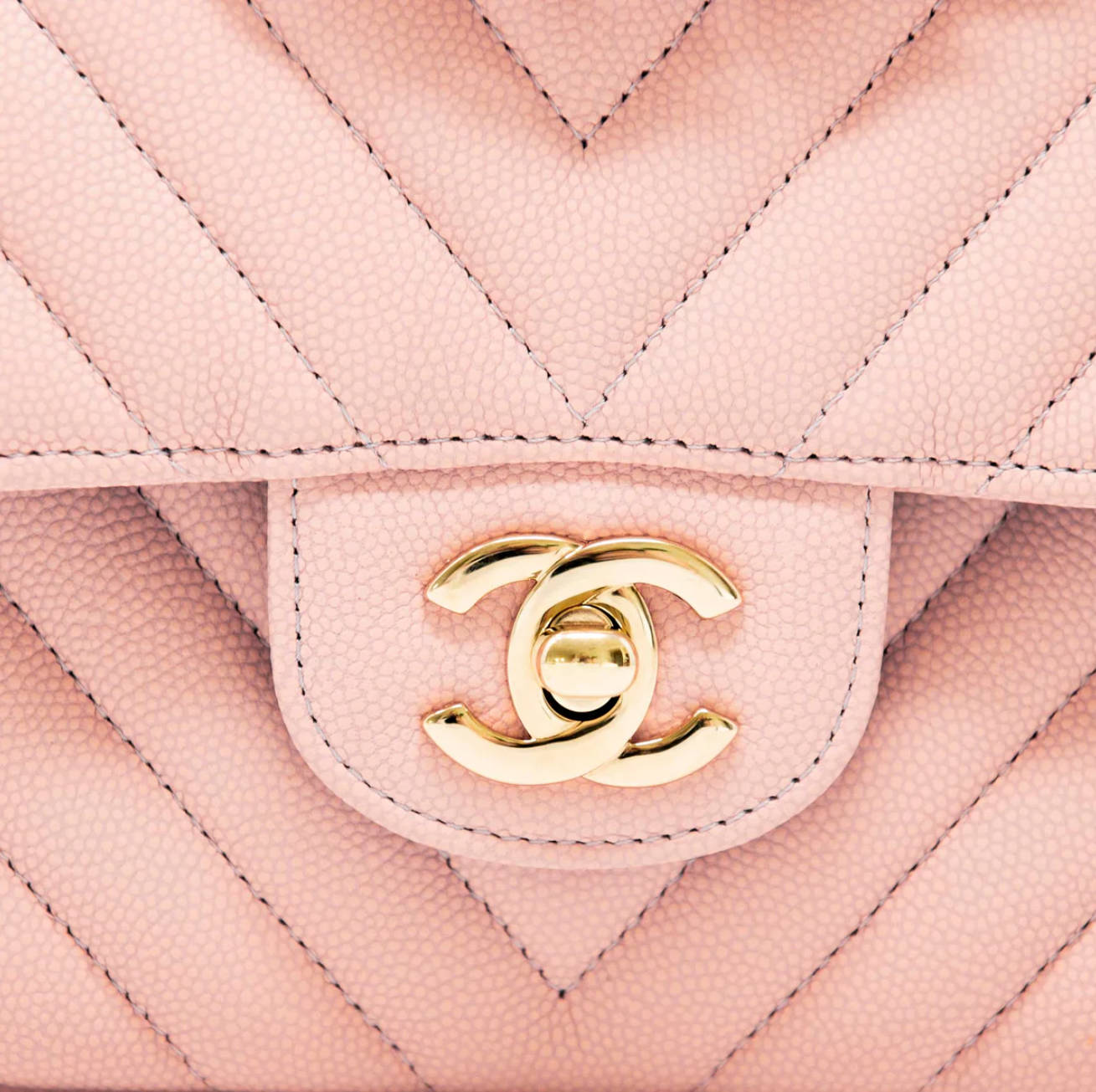 CHANEL PINK CHEVRON Classic Flap Handbag 