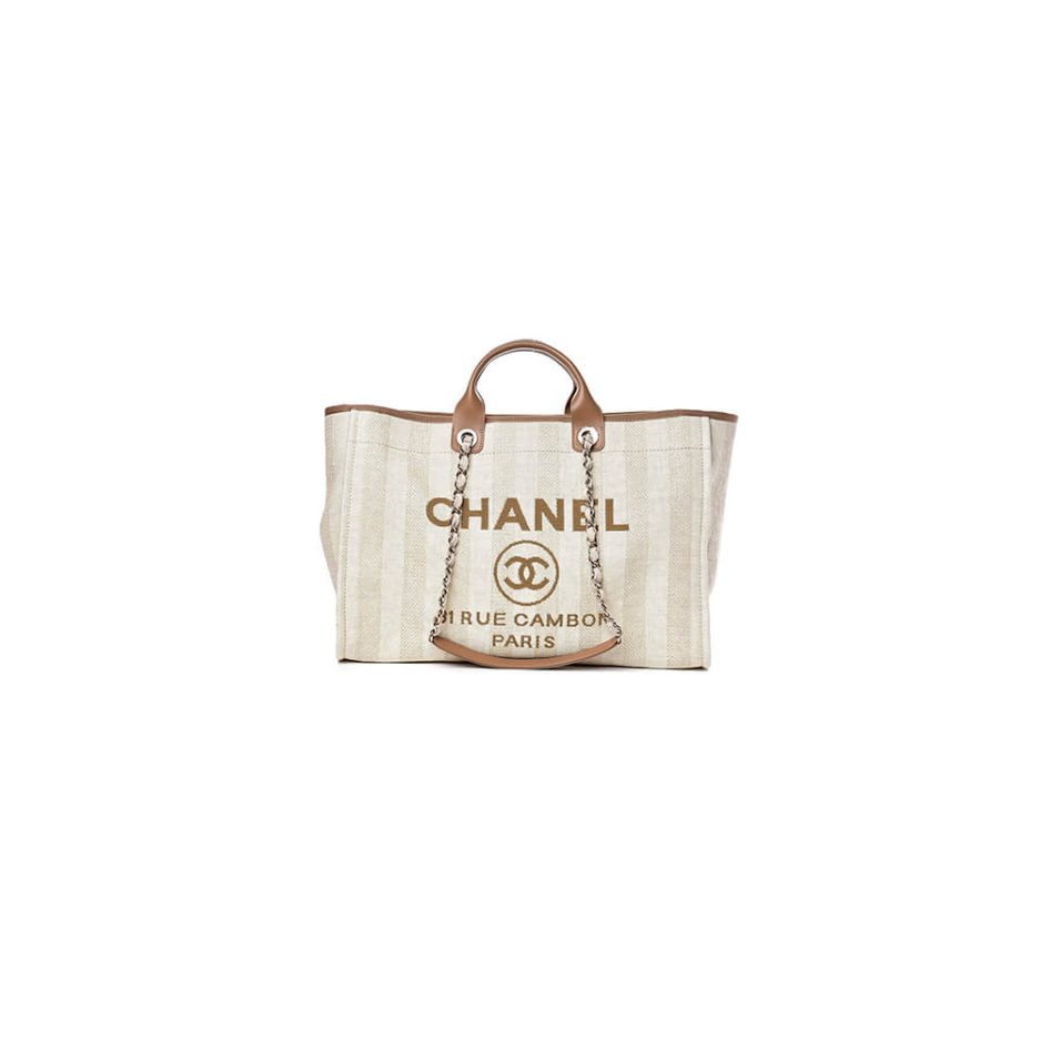 CHANEL Woven Straw Raffia Striped Medium Deauville Tote as66941