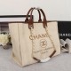 CHANEL Woven Straw Raffia Striped Medium Deauville Tote as66941