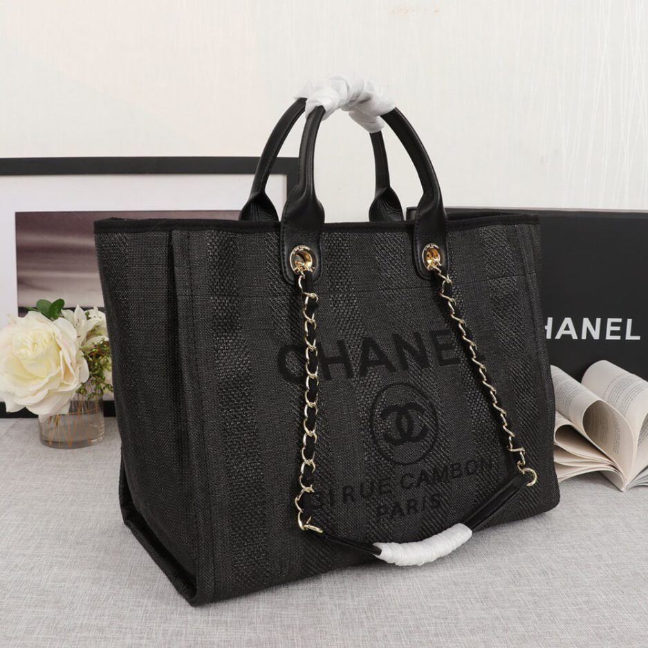 CHANEL Woven Straw Raffia Striped Medium Deauville Tote as66941