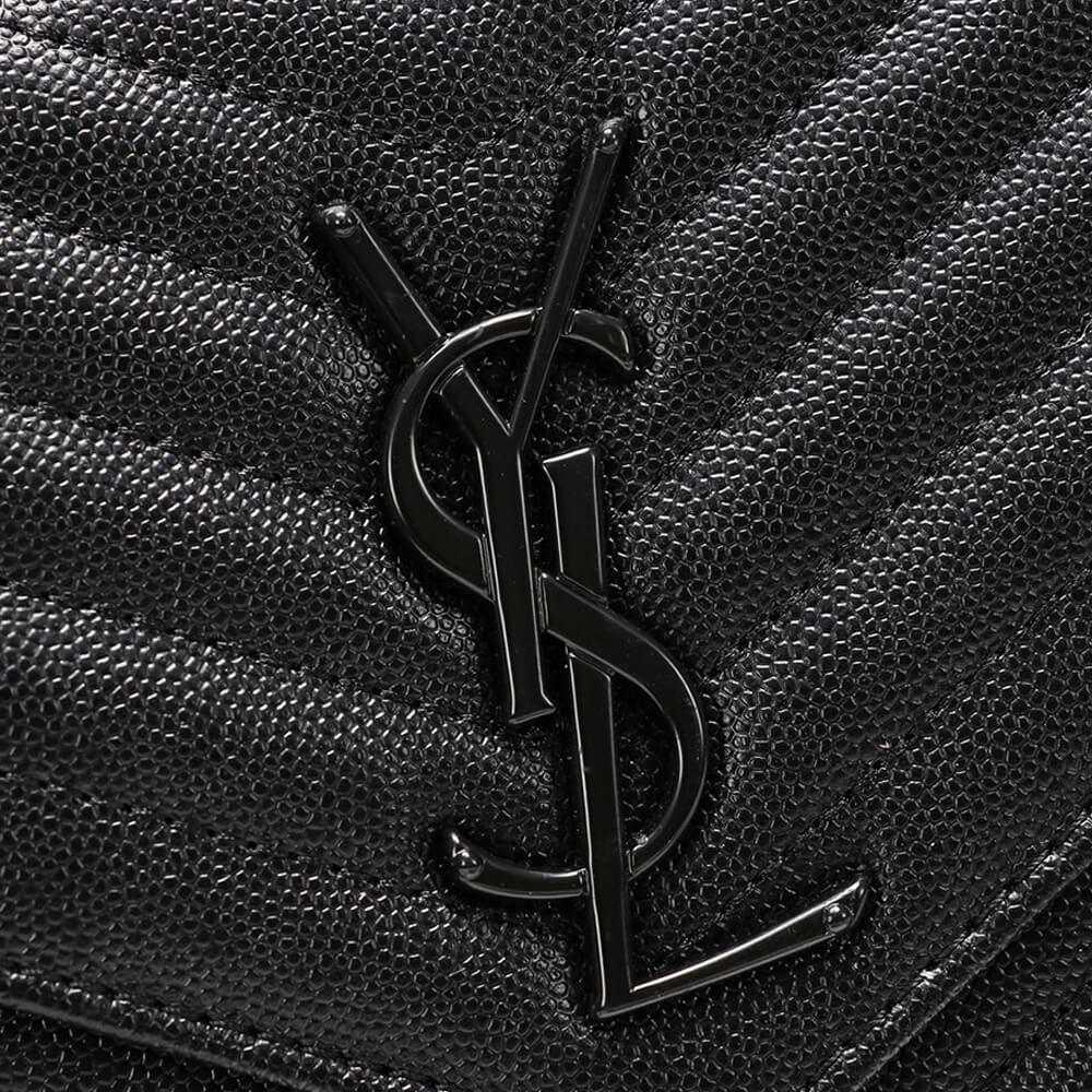 Saint Laurent Chain-strap YSL-plaque grained-leather wallet 