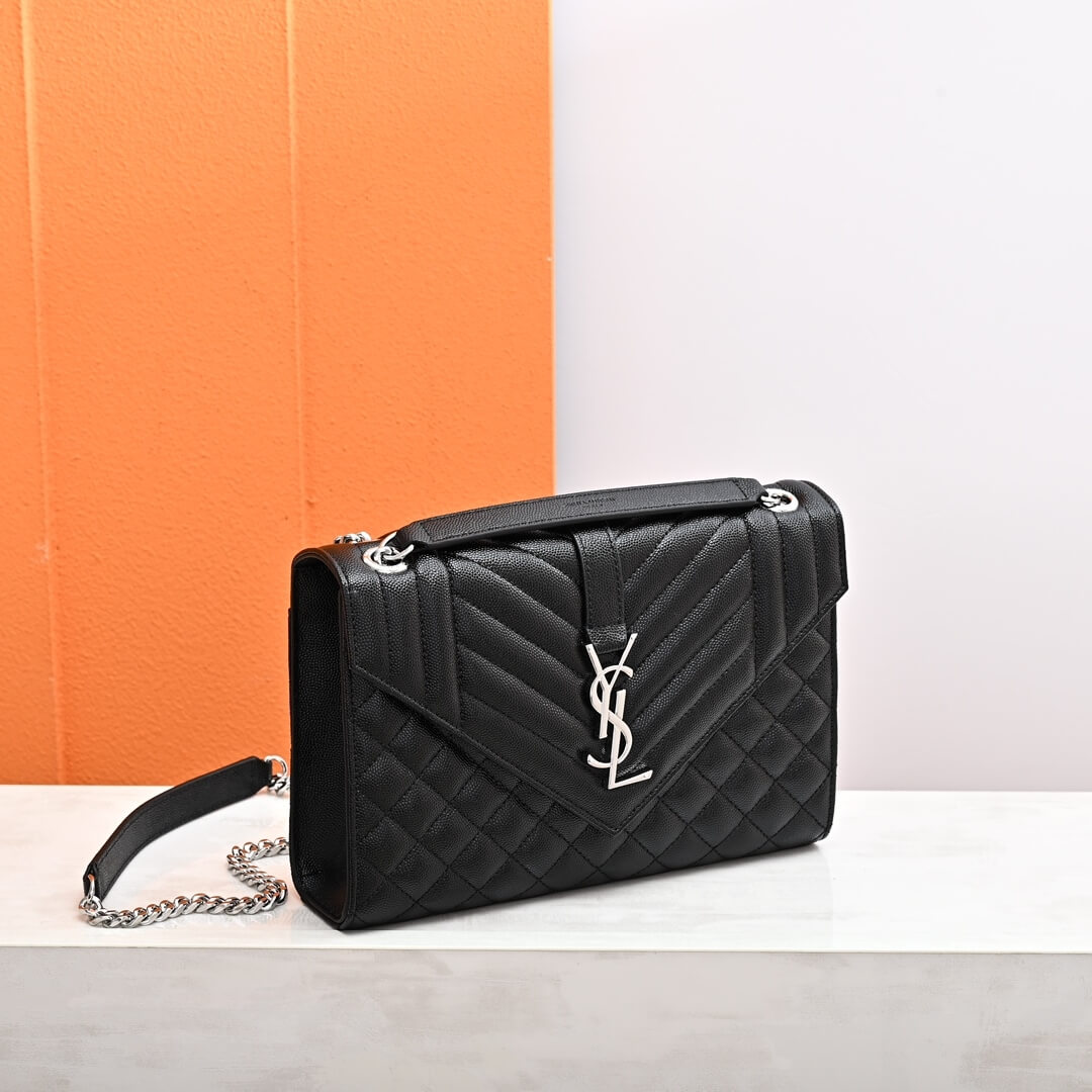 YSL ENVELOPE MEDIUM IN QUILTED GRAIN DE POUDRE EMBOSSED LEATHER 600185