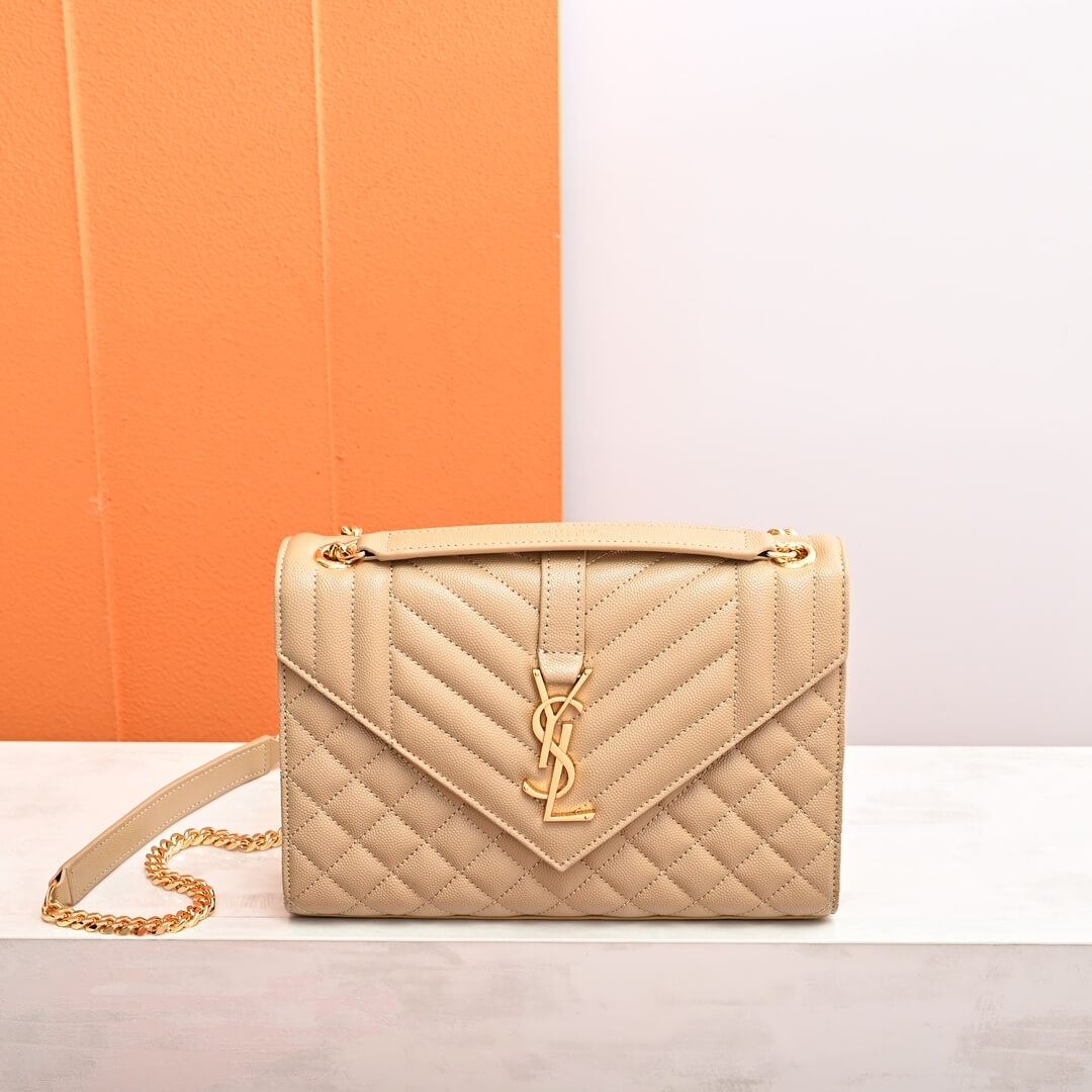 YSL ENVELOPE MEDIUM IN QUILTED GRAIN DE POUDRE EMBOSSED LEATHER 600185