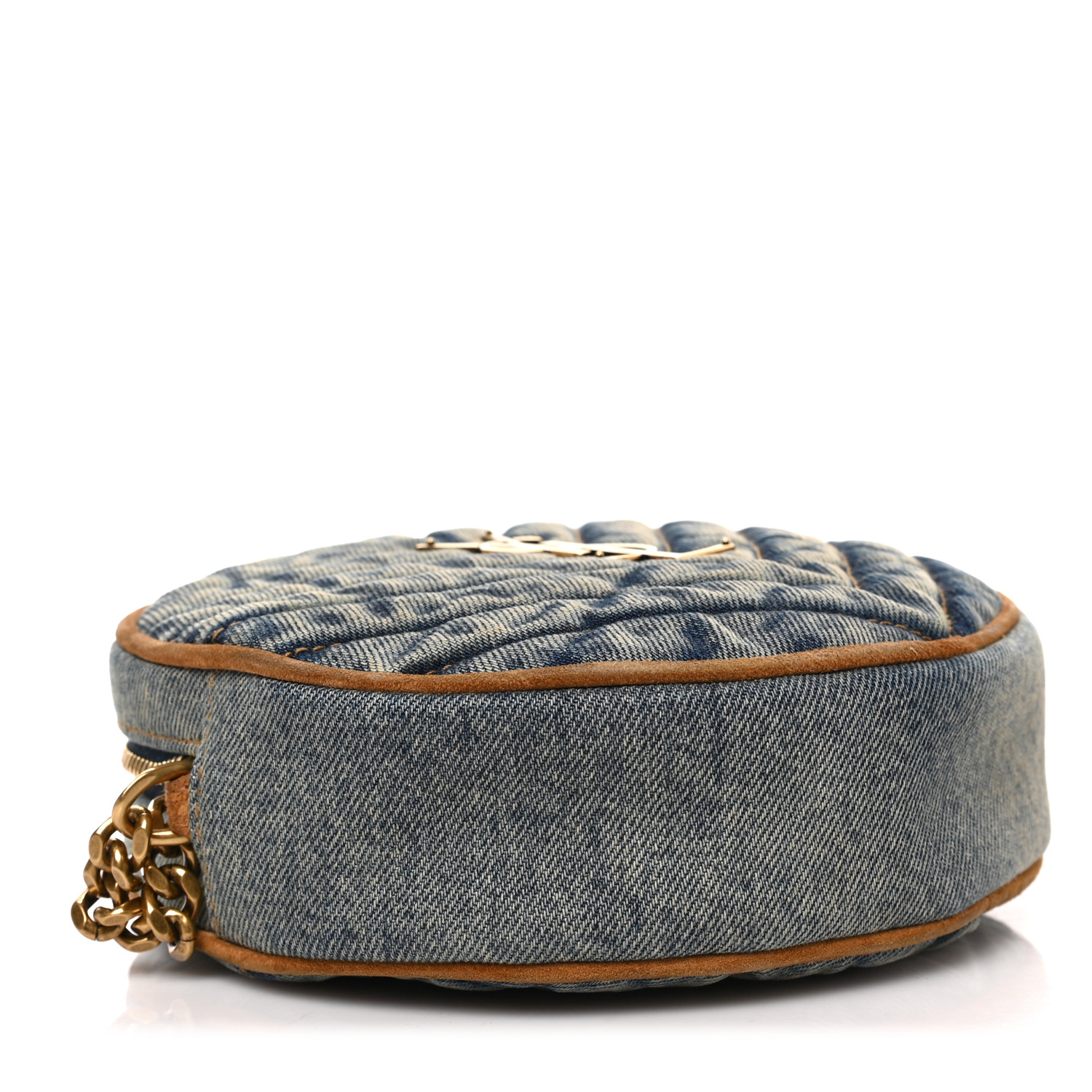 SAINT LAURENT Denim Quilted Monogram Round Crossbody Bag Rodeo Blue